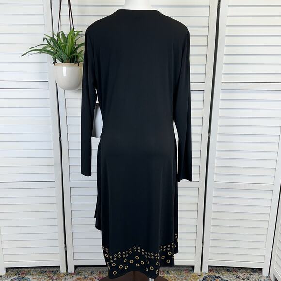 New Ashro Black Faux Wrap Church Dress Grommet Trim‎ Long Sleeve Size XL - Picture 4 of 10